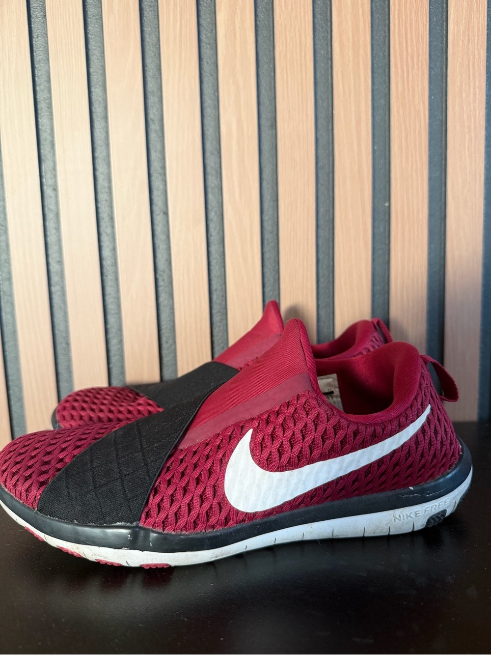 Nike Burgundy Mesh Slip-On Sneakers with White Swoosh